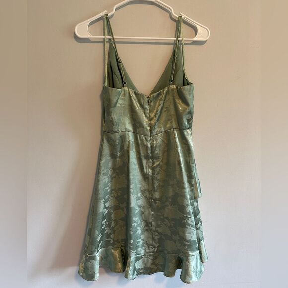 Altar'd State Sage Green Satin Floral Strappy Mini Skirt A-Line Wrap Dress - Picture 6 of 7